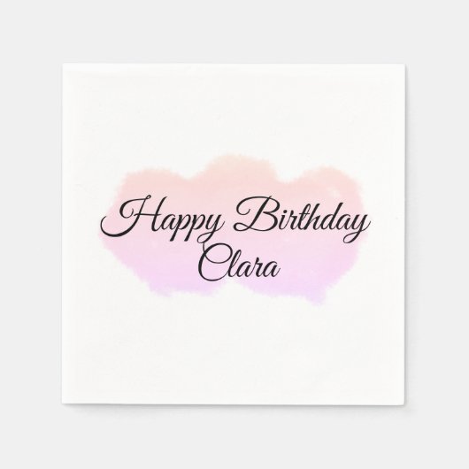 ピンクのオレンジ色の雲パステルハッピーバースデー モダン スタンダードカクテルナプキン (正面)