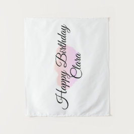 ピンクのオレンジ色の雲パステルハッピーバースデー モダン タペストリー