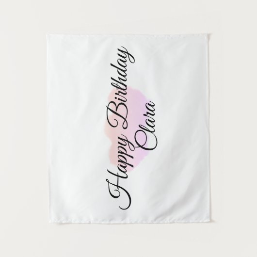 ピンクのオレンジ色の雲パステルハッピーバースデー モダン タペストリー (正面)