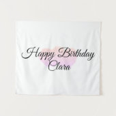 ピンクのオレンジ色の雲パステルハッピーバースデー モダン タペストリー (正面(横))