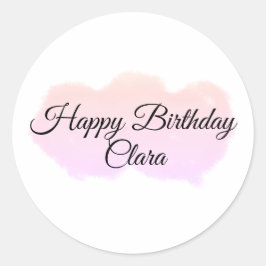 ピンクのオレンジ色の雲パステルハッピーバースデー モダン ラウンドシール