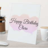 ピンクのオレンジ色の雲パステルハッピーバースデー モダン 台座サイン (インサイチュ)