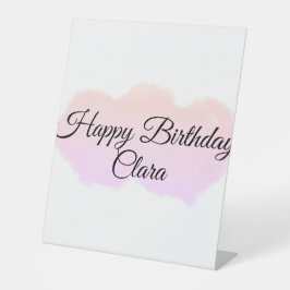 ピンクのオレンジ色の雲パステルハッピーバースデー モダン 台座サイン