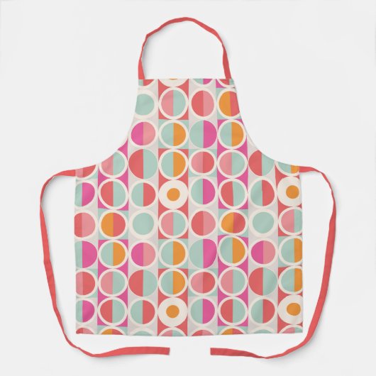 ピンクのオレンジ色の青い幾何学的パターン エプロン (正面)
