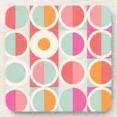 ピンクのオレンジ色の青い幾何学的パターン コースター (正面)