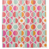 ピンクのオレンジ色の青い幾何学的パターン シャワーカーテン (正面)