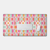 ピンクのオレンジ色の青い幾何学的パターン デスクマット (キーボード&マウス)