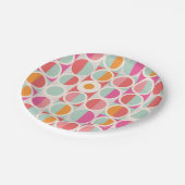 ピンクのオレンジ色の青い幾何学的パターン ペーパープレート (アングル)