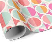 ピンクのオレンジ色の青い幾何学的パターン ラッピングペーパー (ロールコーナー)