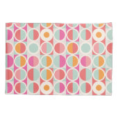 ピンクのオレンジ色の青い幾何学的パターン 枕カバー (裏面-左)