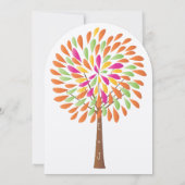 ピンクのオレンジ色の黄モダン緑の結婚木 招待状 (裏面)