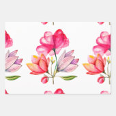 ピンクのオレンジ色の黄色の水色と花 ラッピングペーパーシート (正面3)