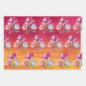 ピンクのオレンジ色の黄色の水色と花 ラッピングペーパーシート (正面)