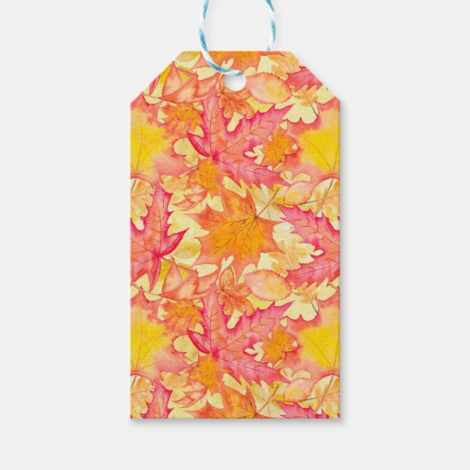 ピンクのオレンジ色の黄色の紅葉 ギフトタグ (正面)