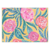 ピンクのオレンジ色葉の花類の水彩模様 テーブルクロス (正面(横))