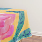 ピンクのオレンジ色葉の花類の水彩模様 テーブルクロス (インサイチュ)
