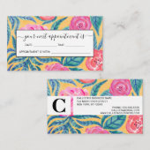 ピンクのオレンジ色葉の花類の水彩模様 予約カード (正面/裏面)