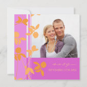 ピンクのオレンジ花の写真の結婚式招待状カード 招待状 (裏面)