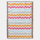 ピンクのオレンジ青いシェブロンパターンブランケット スローブランケット (正面縦)