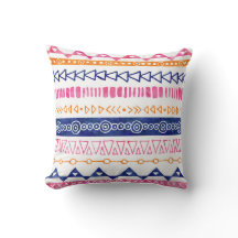 ピンクのオレンジ青い水彩画の種族の枕