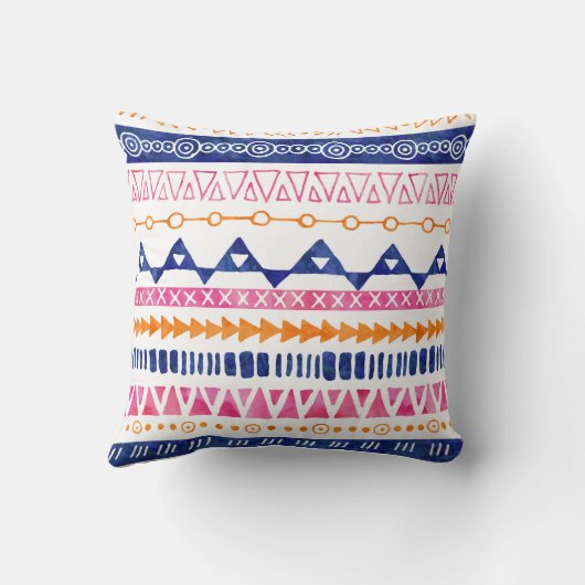 ピンクのオレンジ青い水彩画の種族の枕 クッション (裏面)