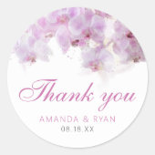 ピンクのオーキッドウォーターカラーフラワー結婚のフローラのクラス ラウンドシール (正面)