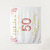 ピンクのオーキッドウォーターカラー50誕生日背景 タペストリー (正面)