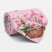 ピンクのオーキッドフラワーネックタイ ネクタイ (ロール)