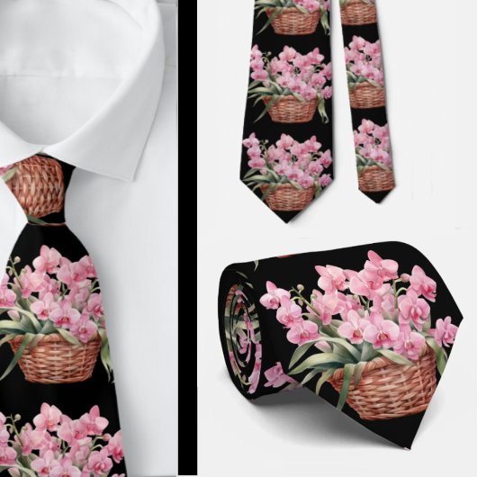 ピンクのオーキッドフラワーネックタイ ネクタイ