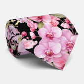 ピンクのオーキッドフラワーネックタイ ネクタイ (ロール)
