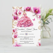 ピンクのオーキッドボールガウンフローラ花花嫁 招待状 (スタンド正面)