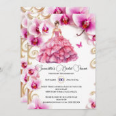 ピンクのオーキッドボールガウンフローラ花花嫁 招待状 (正面/裏面)
