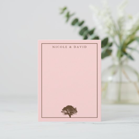 ピンクのオークの木のカスタマイズ可能なカップル感謝のメモ 招待状 (スタンド正面)
