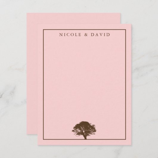 ピンクのオークの木のカスタマイズ可能なカップル感謝のメモ 招待状 (正面/裏面)