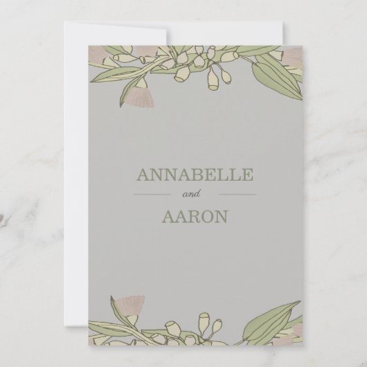 ピンクのオーストラリアのワイルドフラワーグムツリーの結婚式の招待 招待状 (裏面)