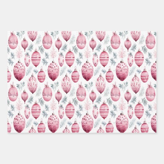 ピンクのオーナメントで贈り物のラッピングフェスティバル ラッピングペーパーシート (正面3)