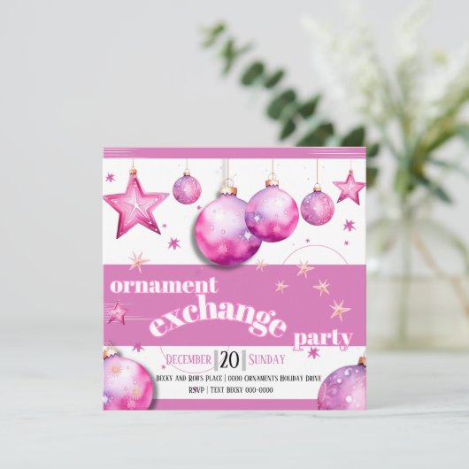 ピンクのオーナメントとボーブルと星パーティー シーズンカード (スタンド正面)
