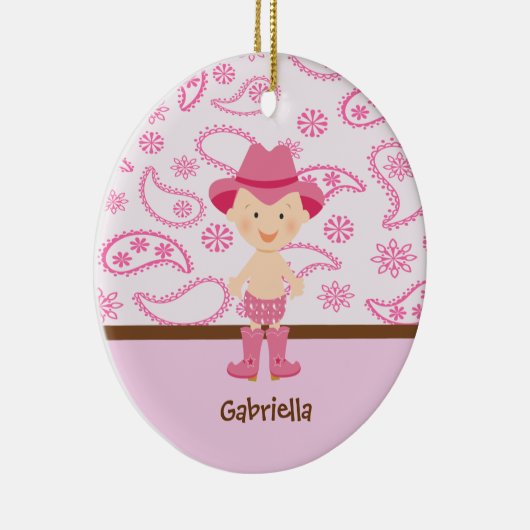 ピンクのオーナメントのかわいいベビーの女性のカーボーイ セラミックオーナメント (右)