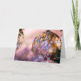 ピンクのオーナメントの背景のクリスマスの願い#10 サンキューカード