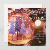 ピンクのオーナメントの背景のクリスマスの願い#3 シーズンカード (正面/裏面)