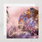 ピンクのオーナメントの背景のクリスマスの願い#6 シーズンカード (正面/裏面)