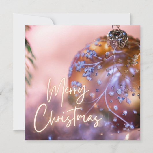 ピンクのオーナメントの背景のクリスマスの願い#6 シーズンカード (正面)