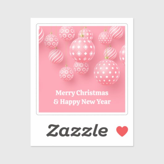 ピンクのオーナメントメリークリスマスとハッピーニューイヤー シール (シート)