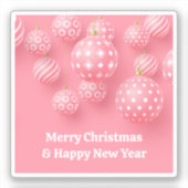 ピンクのオーナメントメリークリスマスとハッピーニューイヤー シール (正面)