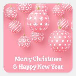 ピンクのオーナメントメリークリスマスとハッピーニューイヤー スクエアシール