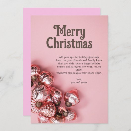 ピンクのオーナメント付きピンク シーズンカード (正面/裏面)