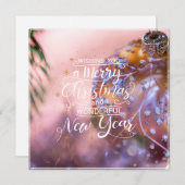 ピンクのオーナメント背景のクリスマスウィッシュ #1 シーズンカード (正面/裏面)