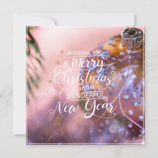 ピンクのオーナメント背景のクリスマスウィッシュ #1 シーズンカード (正面)