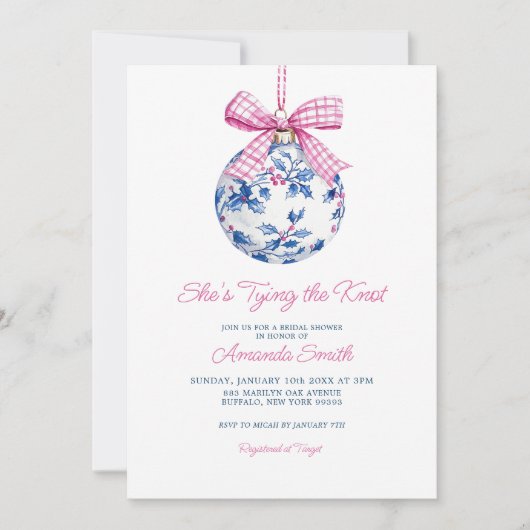 ピンクのオーナメント チャイナ風 ブライズシャワー 招待状 (正面)