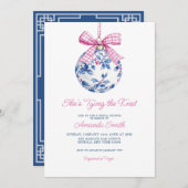 ピンクのオーナメント チャイナ風 ブライズシャワー 招待状 (正面/裏面)